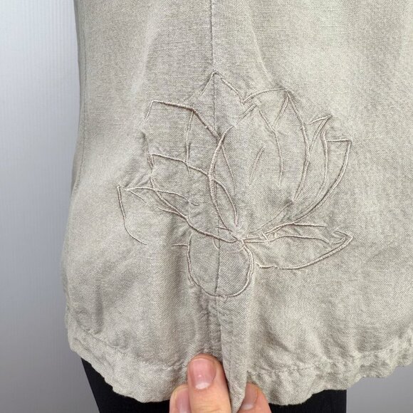 CHLOROPHYLLE Lotus Gorpcore Linen blend Sage Green Embroided Athletic Tank Top S - Picture 2 of 10